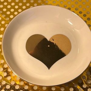 gold heart trinket dish-metallic gold heart on white gold-rimmed dish - SOLD OUT